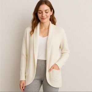 Rachel Zoe Open Front Cozy Bouclé Cardigan Sweater – Ivory, Size L (NWT)